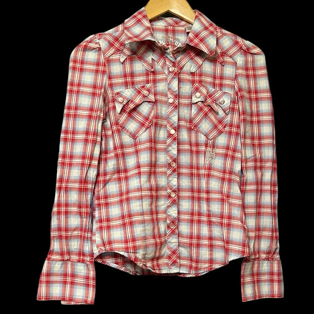 Parasuco XS Plaid Western Snap Button Shirt Embroidered